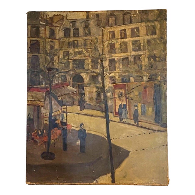 Animated View of a Paris Street, Oil on Canvas, 20th Century For Sale
