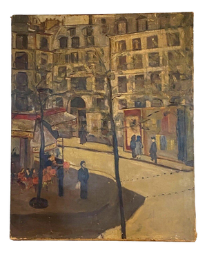 Animated View of a Paris Street, Oil on Canvas, 20th Century