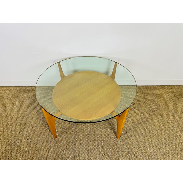 Vintage Circular Coffee Table in Beech and Glass, 1960s For Sale - Image 4 of 16