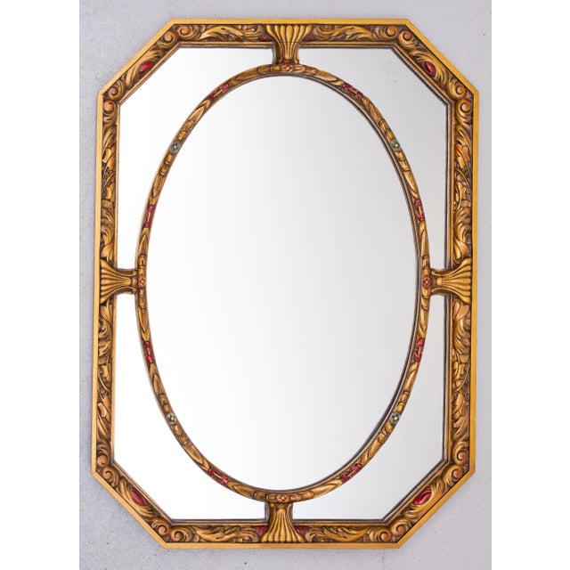 Wood Art Deco Octagonal Hand Carved Wooden Mirror, 1920 For Sale - Image 7 of 7