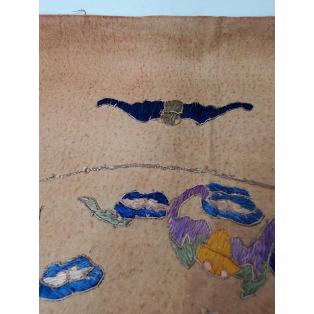 Vintage Chinese Intricately Hand Embroidered 36" X 26" Altar Cloth - Mythical Creatures Bats Butterflies Flowers For Sale - Image 11 of 18