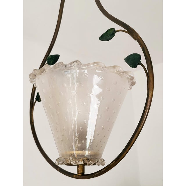 Mid-Century Murano Glass and Brass Pendant attributed to Barovier & Toso, 1950s For Sale - Image 10 of 18