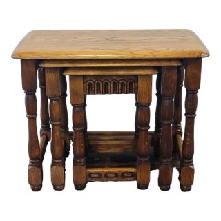 Jacobean Tudor Renaissance Style Spanish Style Nesting Table Set Oak For Sale