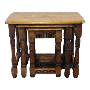 Jacobean Tudor Renaissance Style Spanish Style Nesting Table Set Oak