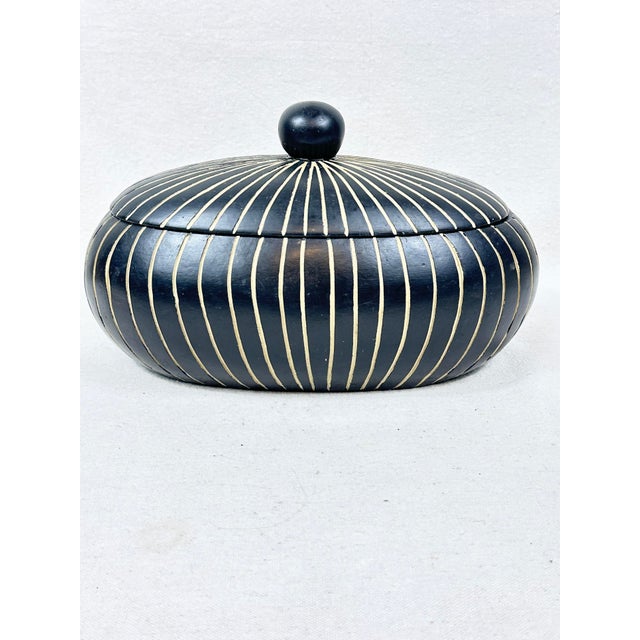 Upsala-Ekeby Vintage Black and White Oval Shaped Lidded Box For Sale - Image 4 of 8