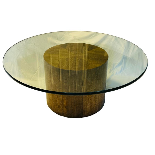 Mid-Century Modern Vintage Henredon Mid-Century Modern Drum Coffee Table | Sculptural Walnut & Oak Pedestal | Starburst Parquetry | Harvey Probber Style For Sale - Image 3 of 8