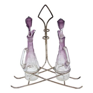 Purple Cut Glass Cruet, Set of 3 For Sale