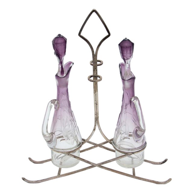Purple Cut Glass Cruet, Set of 3 For Sale