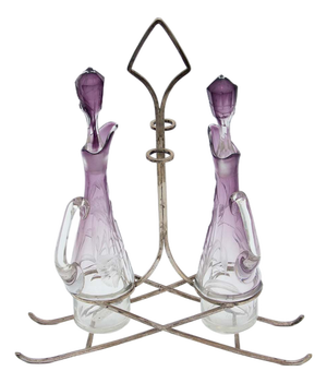 Purple Cut Glass Cruet, Set of 3