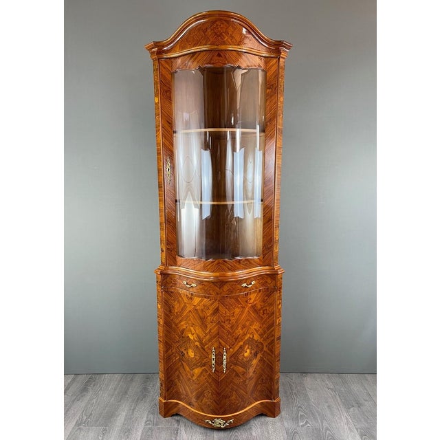 20th Century Corner Marquetry Display Cabinet, 1890s For Sale - Image 12 of 12