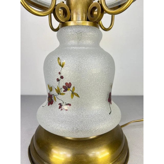Vintage Spring Milk Glass Floral Table Lamp For Sale - Image 3 of 15