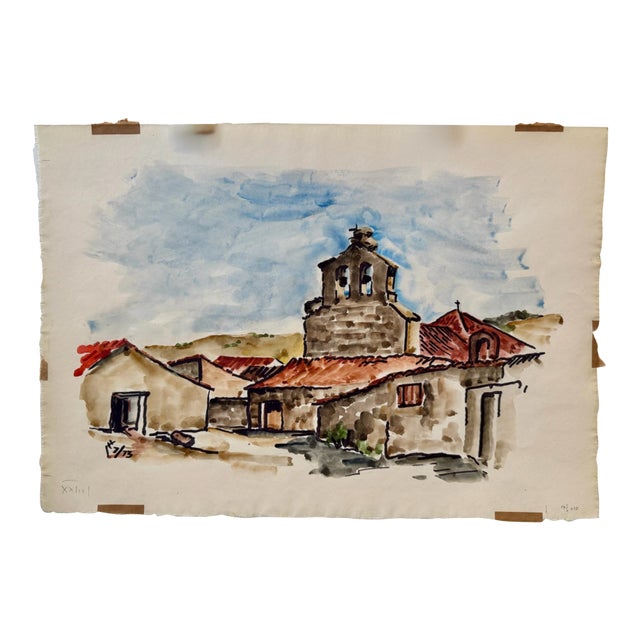 Henry Emil Salloch Original Watercolor on Paper Traditional Castilian Village, 1973. For Sale