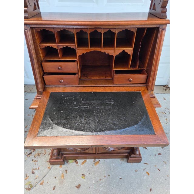 Brown Late 19th Century Victorian Eastlake Burl Wood Fall Front Secretary Desk Bookcase For Sale - Image 8 of 18