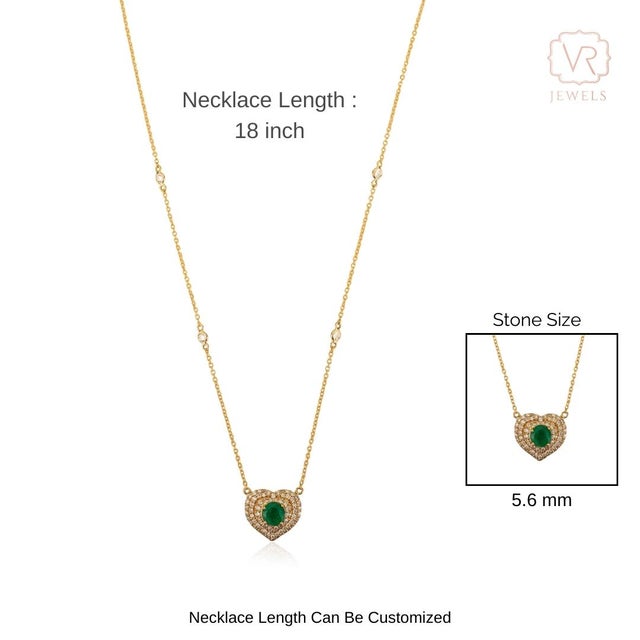 VRJewels Triple Halo Diamond & Emerald Heart Pendant Necklace in 18k Gold For Sale - Image 9 of 14