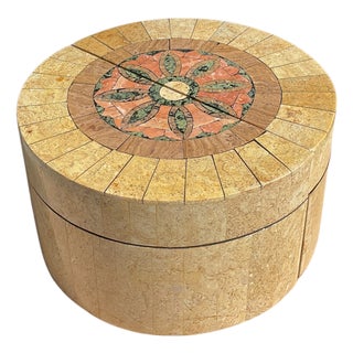 Vintage Don Freedman Hand-Carved Stone Mosaic Half-Moon Boxes – Pair For Sale