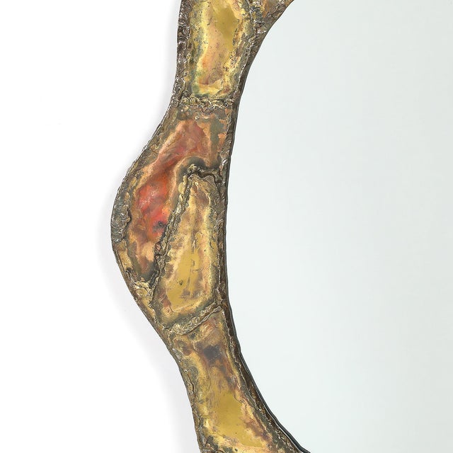 Brutalist Mid-Century Brutalist Textural Welded Brass & Copper Bordered Signed Mirror For Sale - Image 3 of 16