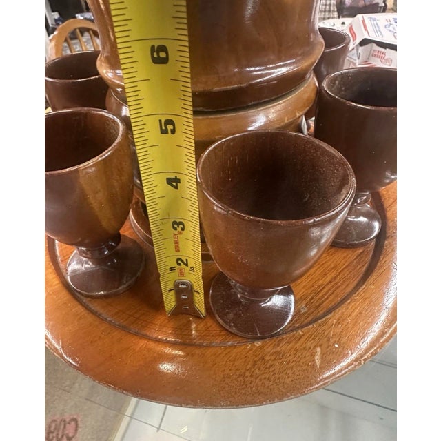 1950s Wooden Cordial/Sake Set With 6 Cups, Tray, and Decanter For Sale In Atlanta - Image 6 of 10