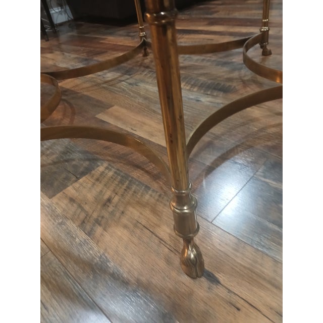 Metal Vintage Horsehoof Hexagonal Brass Glass Coffee Table, in Manner of LaBarge For Sale - Image 7 of 8