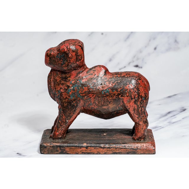 Late 20th Century Hand Carved Asian Folk Art Wood Animal Sculpture Statue Distressed Painted Patina Home Decor For Sale - Image 5 of 11
