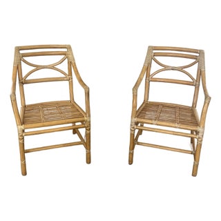 Pair of Vintage McGuire Bamboo & Leather Arm Chairs For Sale