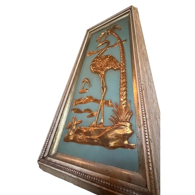 Mid-Century Modern Vintage Mid-Century 1950s Metalcraft Flamingo Palm Tree Shadow Box Wall Art For Sale - Image 3 of 10