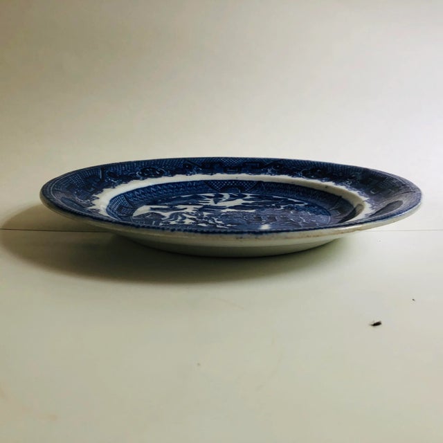 English Antique Staffordshire Style Blue Willow 9” D Plate For Sale - Image 3 of 7