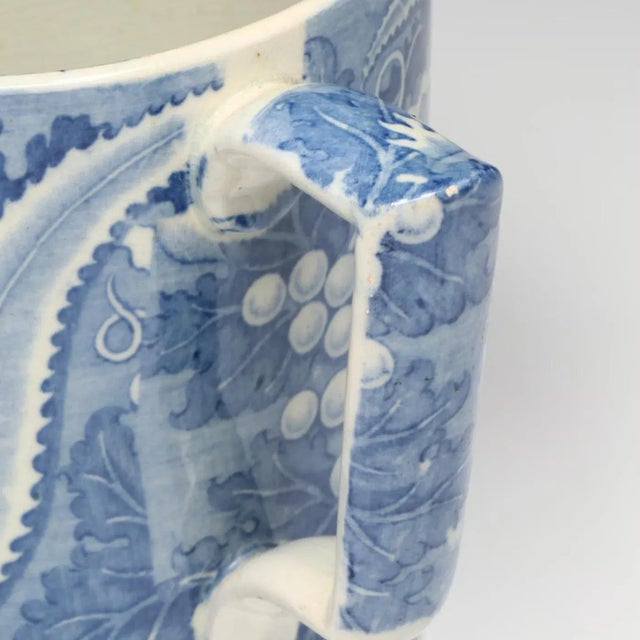 Antique Early 19th Century English George III Staffordshire Pearlware Blue & White Pottery Porter's Tankard Mug Circa 1820 For Sale - Image 9 of 10