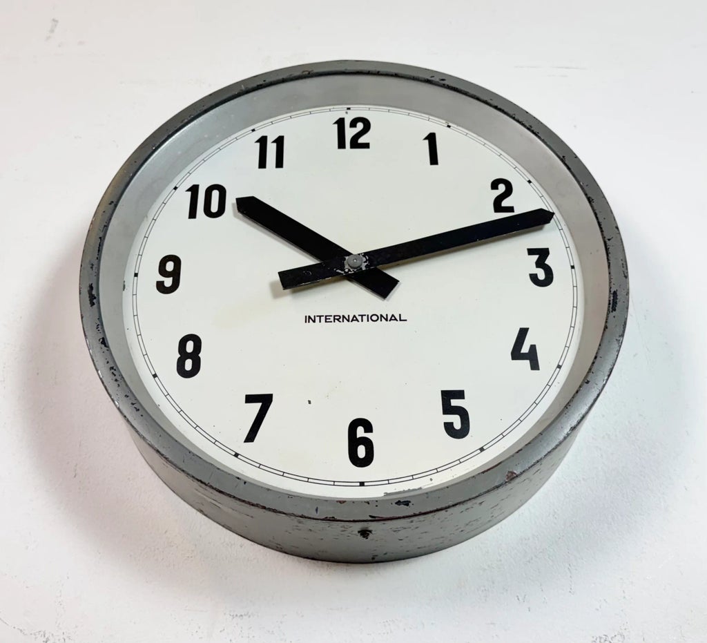Industrial Factory Grey Wall Clock from International, 1950s