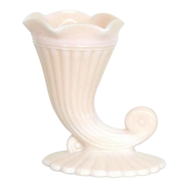 Jeannette Shell Pink Milk Glass Cornucopia Horn Vase For Sale