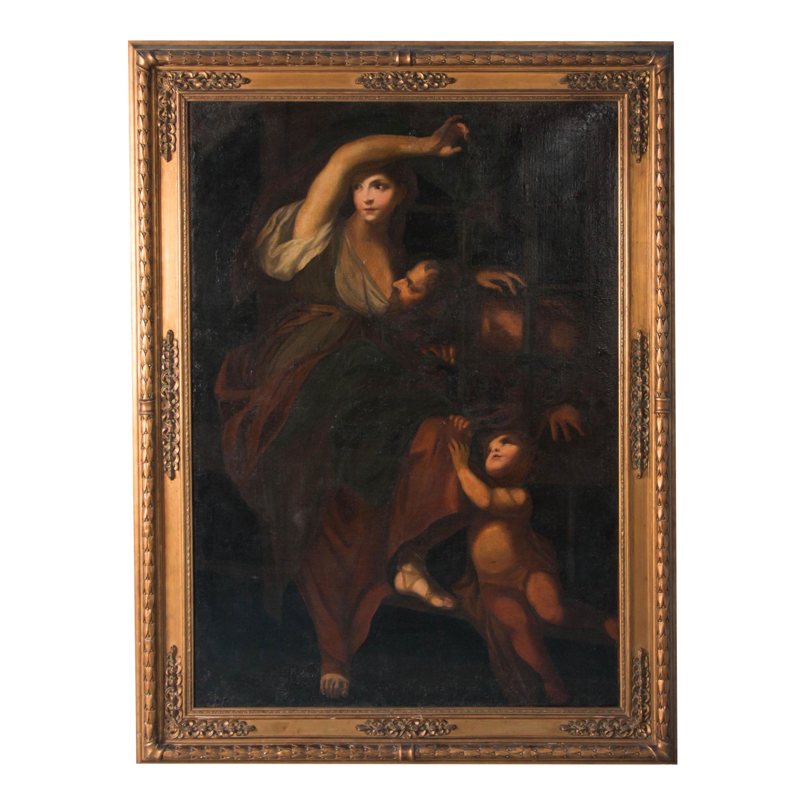 Large Antique Italian School, 'Roman Charity', Oil on Canvas Painting