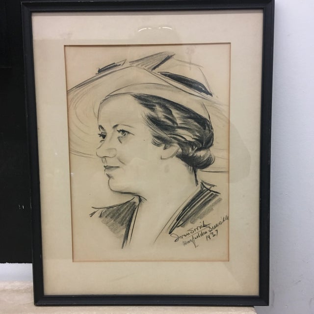 1930s Antique Portrait Sketch For Sale - Image 5 of 6