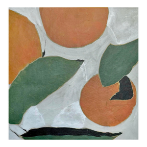 Original Abstract Fruit Painting Acrylic on Canvas, Modern Still Life Wall Art, Minimalist Terracotta and Sage Green Decor, 16x16 Square Artwork