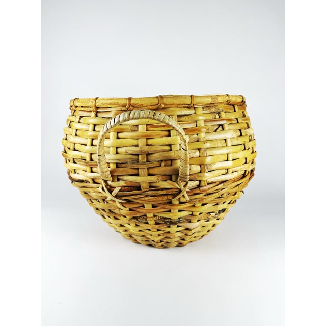 Mid 20th Century Extra Large Vintage Handwoven Reef Basket With Wrapped Handles, Coastal Rustic Decor For Sale - Image 5 of 9