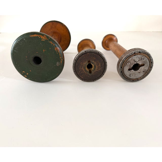 Early 20th Century Antique Wood Spools, Set 3 For Sale - Image 5 of 12