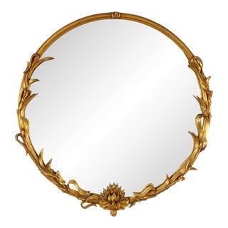Vintage Large Round Gilded Italian Wall Mirror For Sale