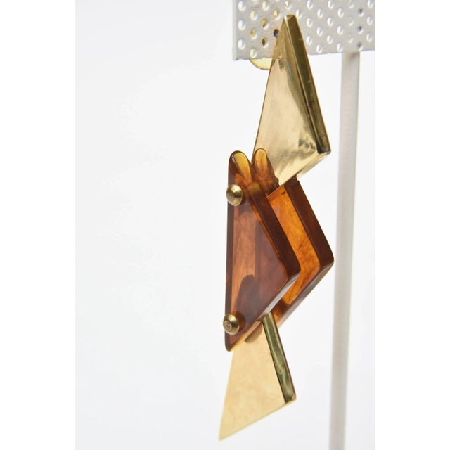 Vintage Tortoise Lucite and Brass Plated Dangle Sculptural Earrings - 2 Pieces For Sale - Image 4 of 6