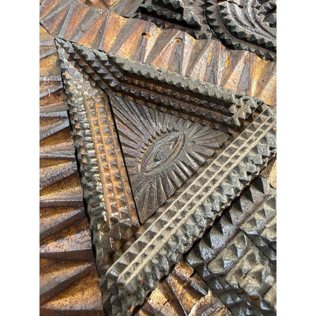Brown Gothic Revival American Tramp Art Frame With All-Seeing Eyes, C. 1880–1900 For Sale - Image 8 of 11