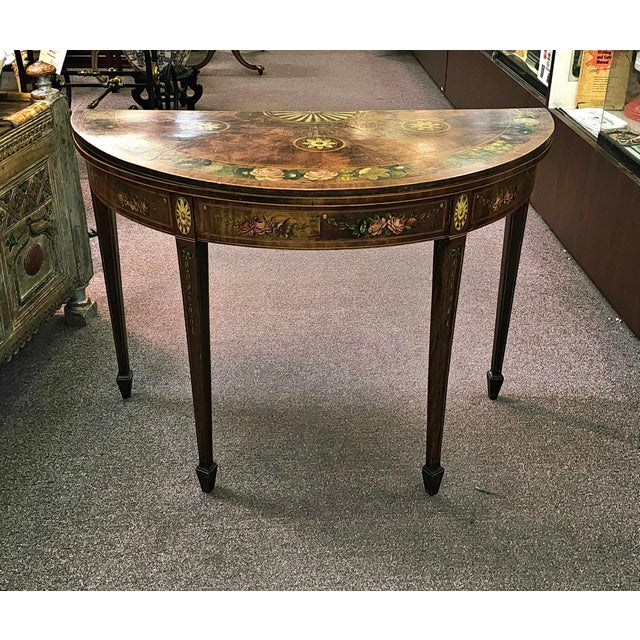 Traditional 18th Century Georgian Hand Painted Demi-Lune Game Table For Sale - Image 3 of 17
