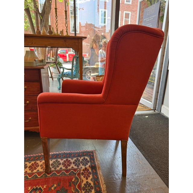 Traditional 1900s Antique Woven Wool Wingback Chair For Sale - Image 3 of 9