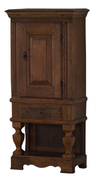 French Baroque Rustic Oak Cabinet with Paneled Door, Mid-19th Century