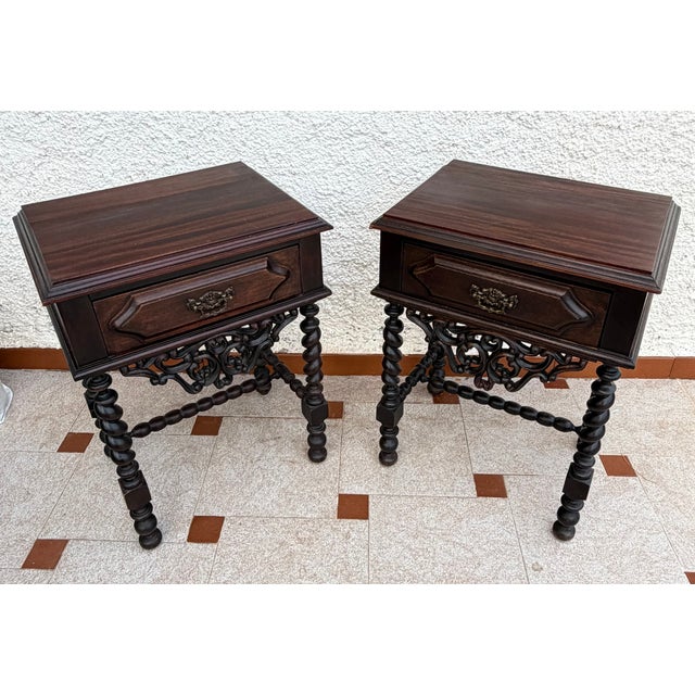 Pair of Portuguese Barley Twist Nightstands, 1940s For Sale - Image 9 of 15