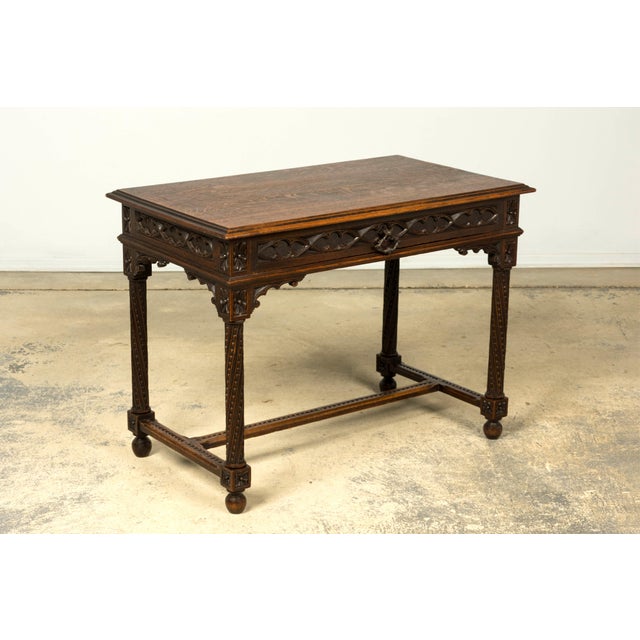 Late 19th Century French Gothic Revival Carved Oak Writing Desk For Sale - Image 14 of 18