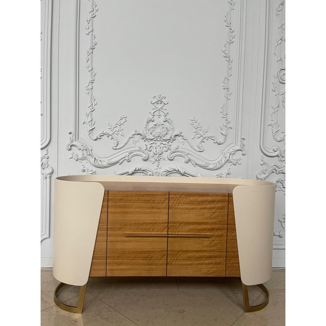 Beige Curved Oak Sideboard by Jean-Rémy Couradette For Sale - Image 8 of 10