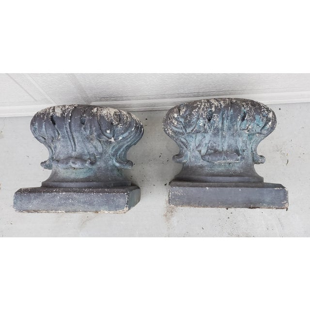 Pair of 1920s Architectural French Cast Stone Painted Column Base Pedestals For Sale - Image 12 of 13