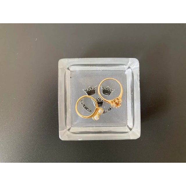 Antique Swedish Clear Frosted Glass Crown Design Catchall Square Dish For Sale In New York - Image 6 of 12