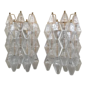 Pair of Contemporary Murano Glass "Poliedri " Wall Sconce With a Gold 24 Karat Metal Frame