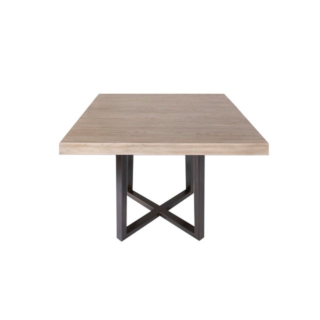 Early 21st Century Oak Top in Ruffino on Cross Design Ebony Patina Steel Base For Sale - Image 5 of 5