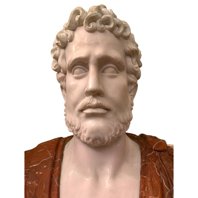 Impressive Italian carved marble bust of Aristotle, dating to the 20th century and conceived in the tradition of the great...
