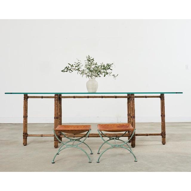 Monumental bespoke bamboo console table measuring 8 feet long. The genuine table is made by McGuire and is not an inferior...