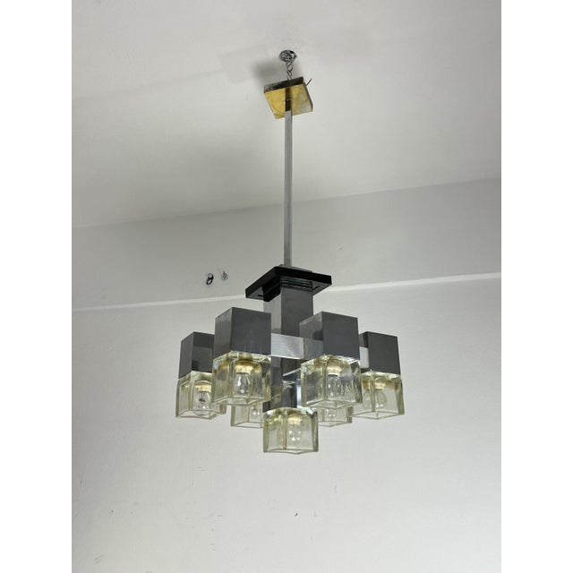 1970s 7-Light Chandelier Cubic Model attributed to Gaetano Sciolari, 1970s For Sale - Image 5 of 14